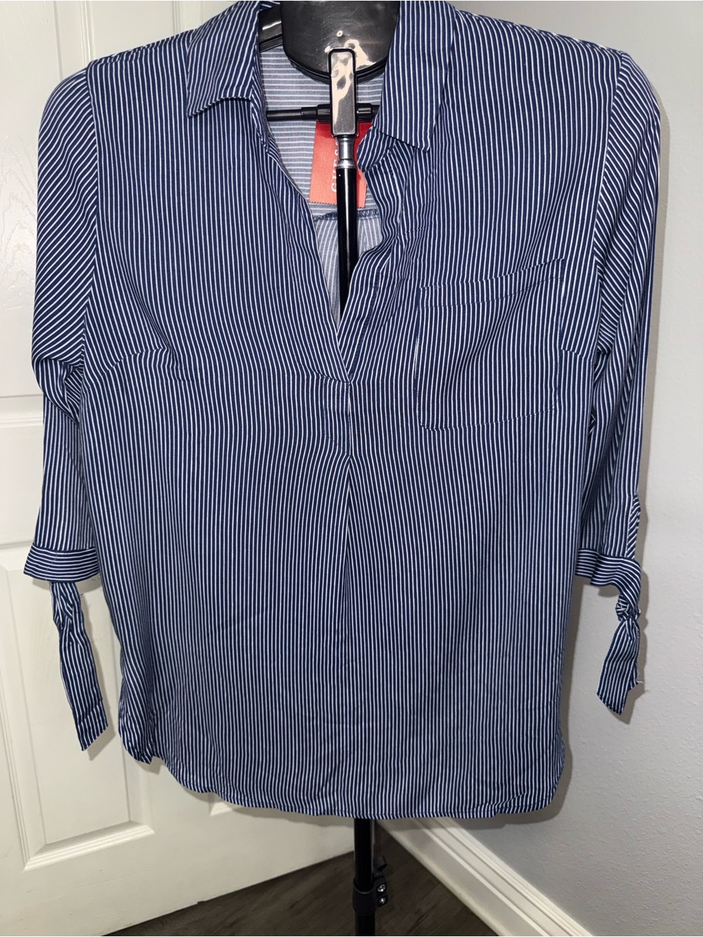 Guess Blue and White Vertical-Stripe Button-Down Shirt